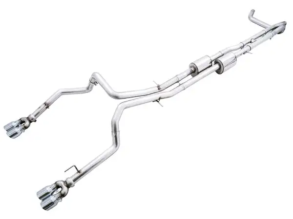 AWE Tuning 0FG Catback Split Rear Exit Exhaust for 4th Gen Silverado/Sierra 1500 6.2L (with bumper cutouts) - Quad Chrome Silver Tips (3015-42203)