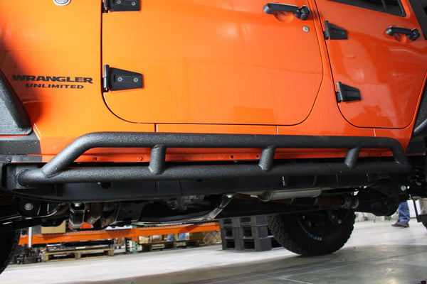 Jeep JK Rock Sliders 4 Door 07-18 Wrangler JK Unlimited Steel Black Textured Powdercoat Fishbone Offroad - Fishbone Offroad - FB23009