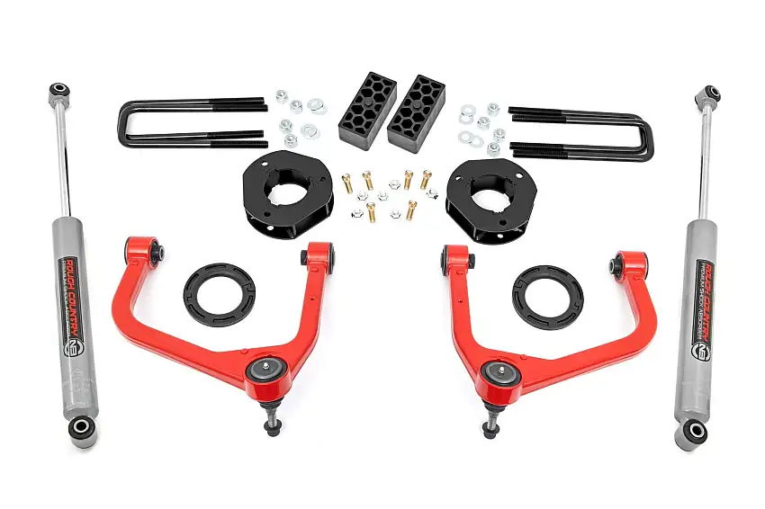 Fits Chevy Silverado 1500 2WD/4WD (2019-2024) 3.5 Inch Lift Kit; 29531RED