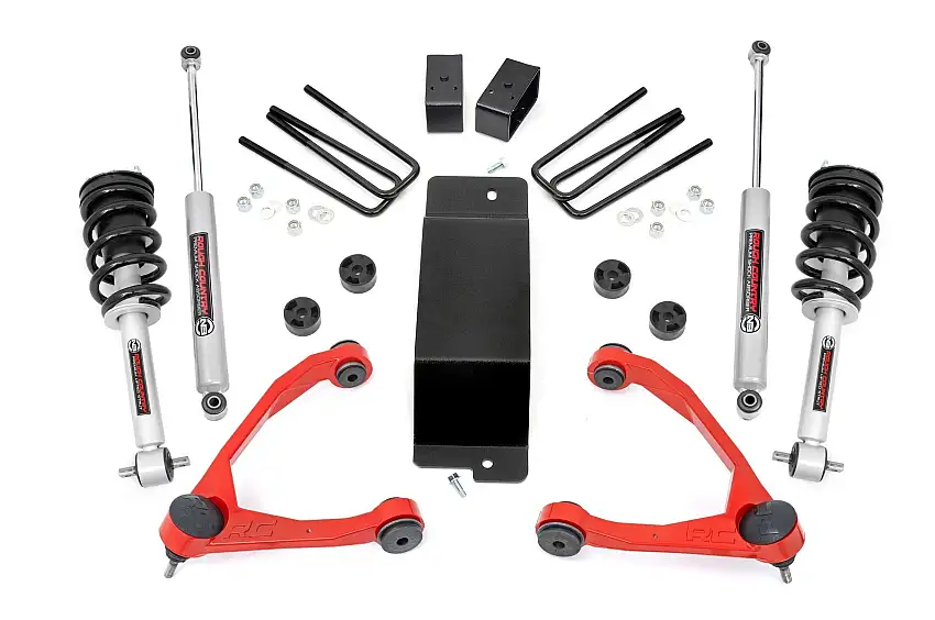 Fits Chevy/GMC 1500 (14-16) 3.5 Inch Lift Kit; Forged UCA; N3 Strut; 19432RED