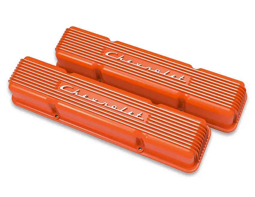 Holley GM Licensed Vintage Series SBC Valve Covers Factory Orange Finish 241-109