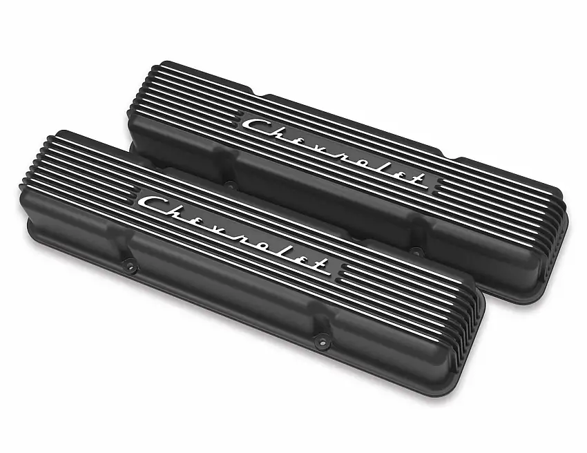 Holley GM Licensed Vintage Series SBC Valve Covers Satin Black Finish 241-108