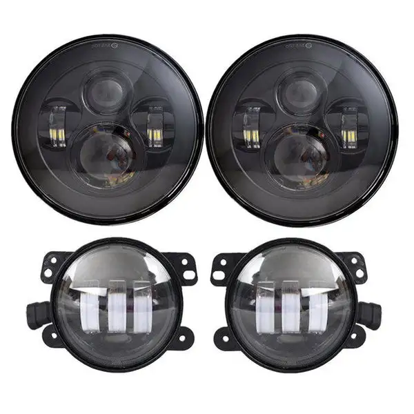 Jeep Wrangler 7 inch LED Black-Out LED Headlight and Fog Light Combo Package JK 2007-2018