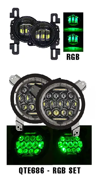Jeep JL RGB Headlight fog Light Set Quad Lock interlock Compatible - QTE686 - Quake LED