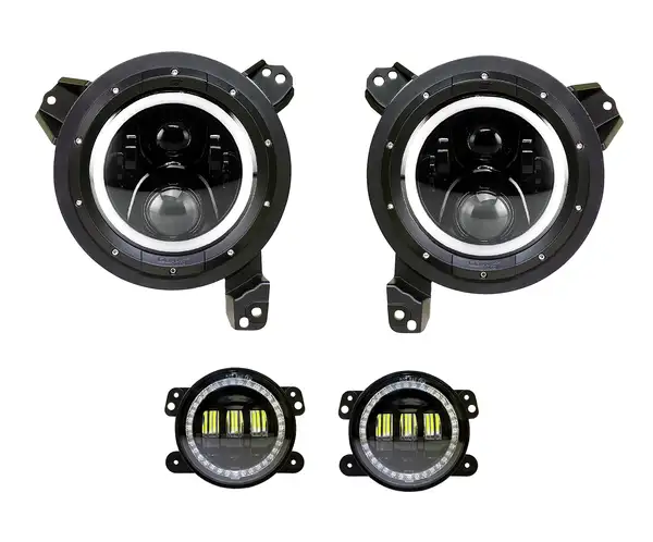 Jeep JL White DRL Halo amber Turn Signal Headlight fog Light Set - QTE962 - Quake LED