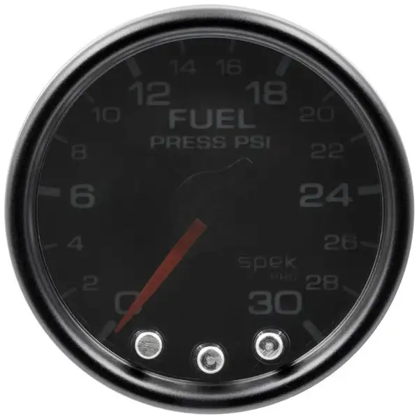 AutoMeter Spek-Pro Gauge Fuel Press 2 1/16in 30psi Stepper Motor W/Peak and Warn Blk/Smoke/Blk (P31652)