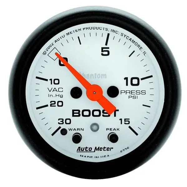 AutoMeter Phantom 52mm 30 in Hg-Vac/15PSI FS Electronic Vacuum/Boost w/ Peak Memory and Warning Gauge (5776)