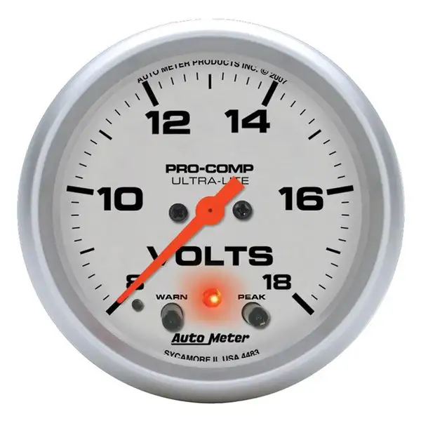 AutoMeter Ultra-Lite 2 5/8in 18V Voltmeter w/ Peak and Warn (4483)